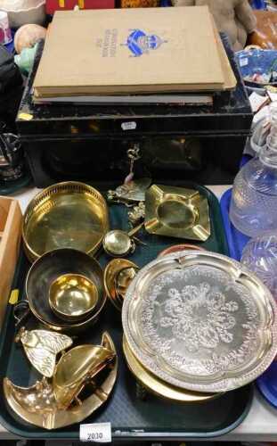 Miscellaneous items, to include a metal deed box, Coronation souvenir books, brass, etc. (1 tray...