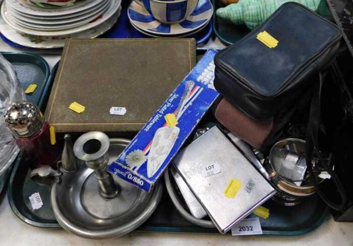 A quantity of silver plate, lighters, cameras, etc. (1 tray)