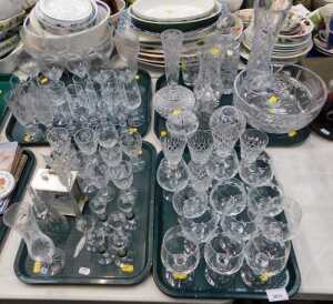 Glassware, including cut glass, vases, drinking glasses, a decanter, etc. (4 trays)