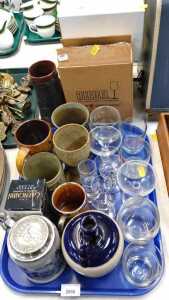 Miscellaneous glass, to include Riedel, a Mugridge studio pottery mug, beer stein, etc.