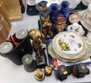 Miscellaneous items, to include a pair of blue glazed toby jugs, painted plaster replica jugs,...