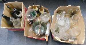 Glassware, including magnum Champagne bottles (lacking contents), glass bowls, rolling pin,...