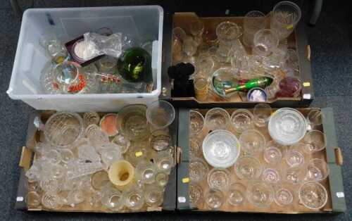Household glassware, etched glass tumblers, dessert bowls, sundae dishes, coloured glassware,...