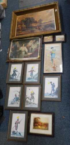 Miscellaneous pictures and prints, to include hunting and fishing, Constable, etc.