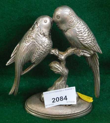 A 1950s/60s silver plated budgerigar ornament, 14cm high.