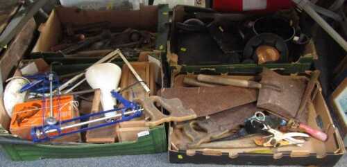 Various hand tools, to include hammers, chisels, saws, a Black and Decker circular saw, D984,...