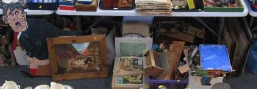 A Tri-ang fort, boxed, together with various model railway related buildings, terrestrial globe,...