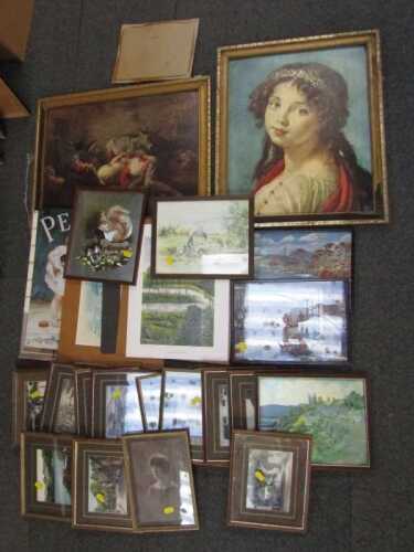 Pictures, prints, etc., to include portrait studies, landscapes, etc. (a quantity)