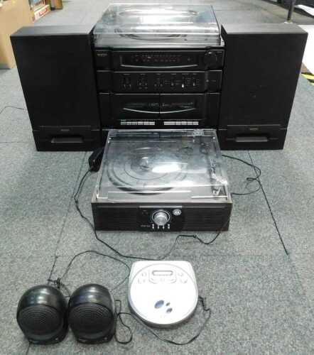 A Matsui music system, with speakers, together with a Fenton record player, a Walkman, etc. (a...