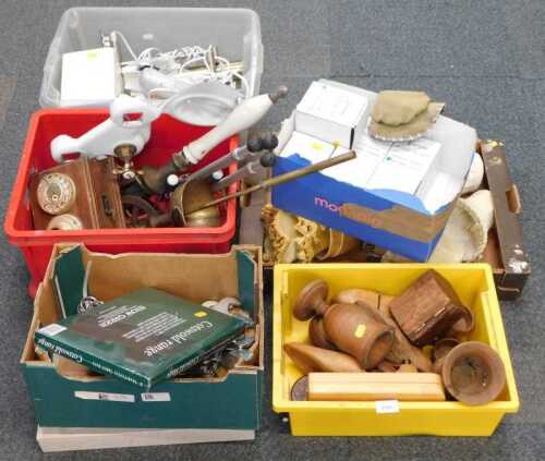 General household effects, to include small lamp shades, spanners, to include treen to include...