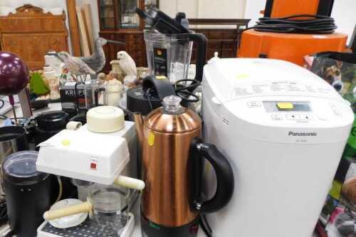 A Panasonic bread maker, SD-2500, together with a Salter soup maker, coffee machines, a Krups...