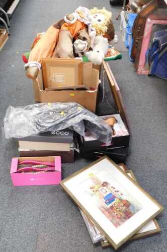 General household effects, to include pictures, prints, Moda in Pelle wedge heel shoes, boxed,...