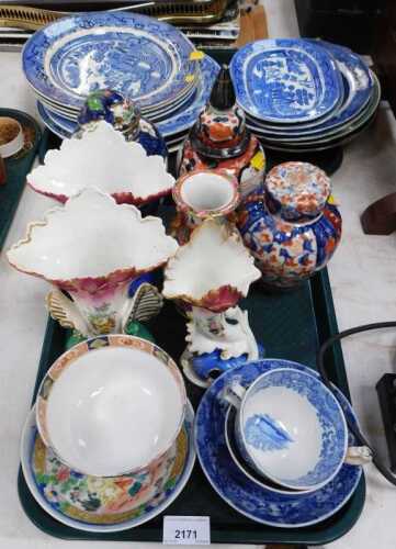 A group of 19thC and later ceramics, to include a Booths jar and cover, 18cm high, Imari pattern...