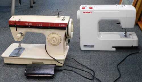 A boxed Janome 2090 sewing machine, together with a Singer sewing machine.