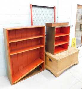 Various furniture, an early 20thC stripped pine trunk, of rectangular form with metal carrying...