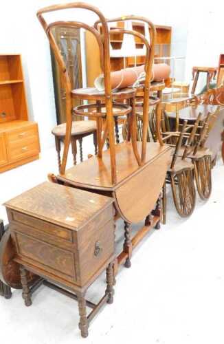 Various furniture, a wine cooler of rectangular form with lion's mask handles, drop leaf table,...