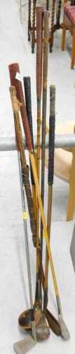 Various hickory shafted and other golf clubs, woods and irons. (a quantity)