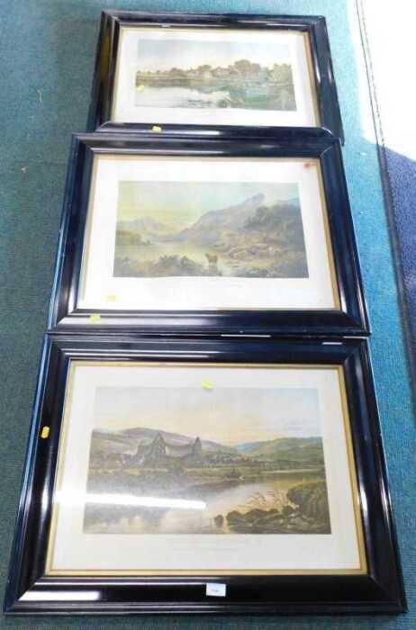 After Leader. Departing Day at Tintern, print, and two others. (3)