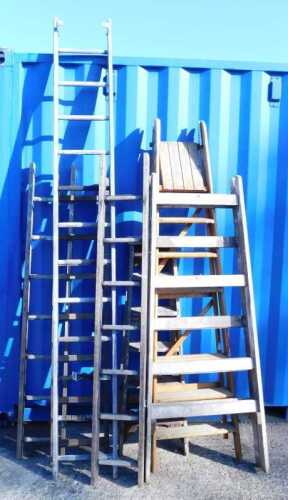 Various wooden folding step ladders.