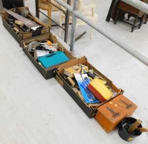 A large quantity of various hand tools, saws, etc. (3 boxes)