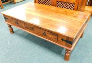 A Jig style coffee table, of rectangular form with frieze drawers on turned legs.