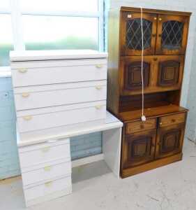 Various furniture, two piece white bedroom suite, an Old Charm style linen fold cabinet, in two...