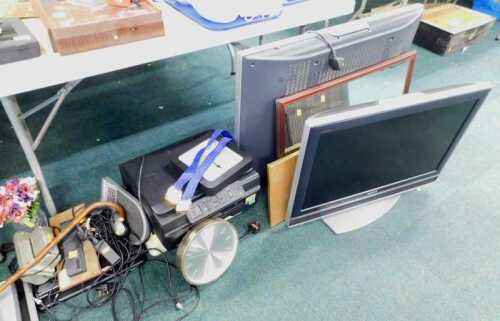 Various items, a Sony 28" screen TV, further TV, walking stick, printer, other electrical items,...