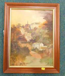 I Pope (20thC). Landscape, church, oil, signed.