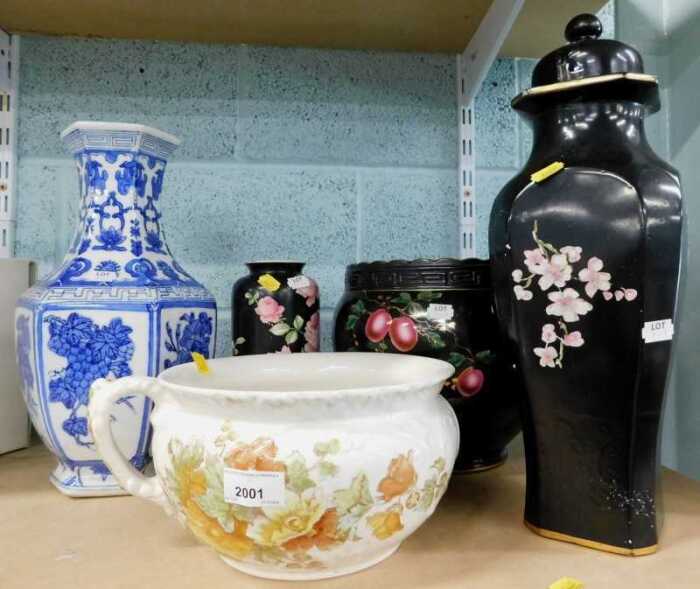 Various Edwardian and other china and effects, Oriental blue and white vase, transfer printed...
