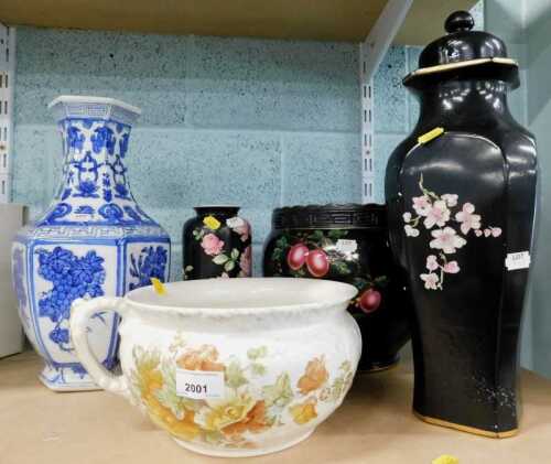 Various Edwardian and other china and effects, Oriental blue and white vase, transfer printed...