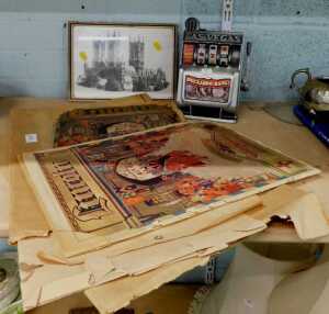 Various ephemera, Lincoln Cathedral print, Las Vegas Buckaroo Bank miniature one armed bandit,...