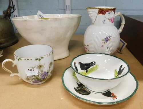 Various pottery and effects, late 19thC pottery jelly mould, Coalport Caughley mask head...