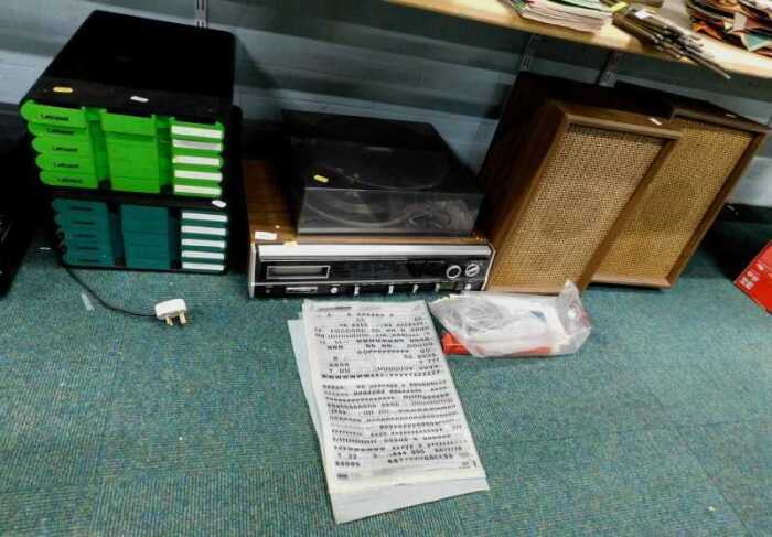 A Lloyds Multiplex receiver eight track tape player, with turntable and Perspex top, various...