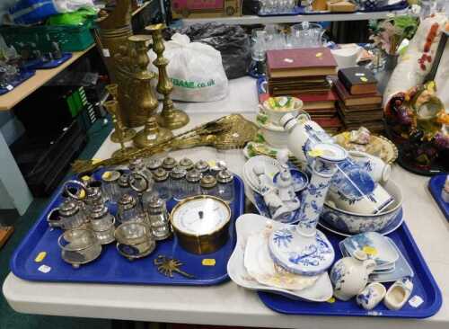 Various brassware, metalware, etc., brass jug, pair of candlesticks, small pair of candlesticks,...