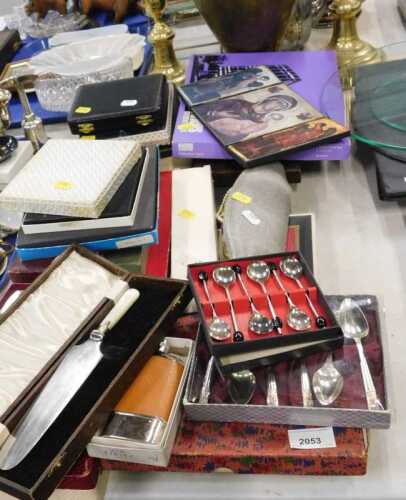 Various Viners and other boxed plated cutlery, pearls, grapefruit spoons, a large quantity of...
