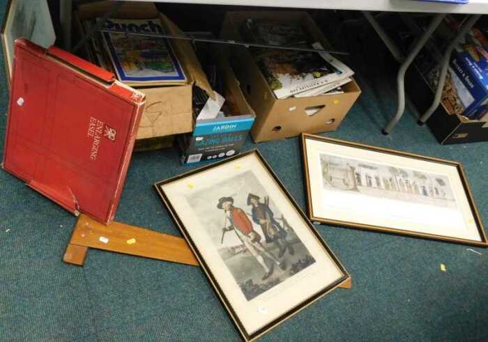Various ephemera, books, 1 metre wooden ruler, Patterson enlarging easel, magazines, Lincoln...