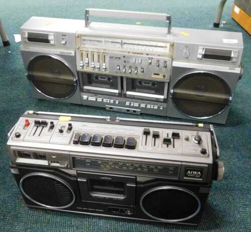Various electrical items, vintage Aiwa stereo 920 cassette recorder, and a Ghetto Blaster.