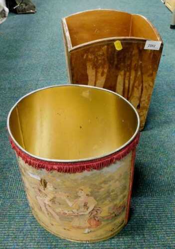 A material waste paper bin, and another wooden example. (2)