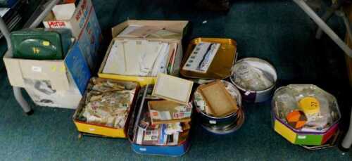 Various stamps, a large accumulation of QEII used stamps, world stamps, various tins of other...