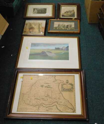 Various pictures, prints, frames, bookplates, decorative frames, Lincoln Castlegate, etc. (a...