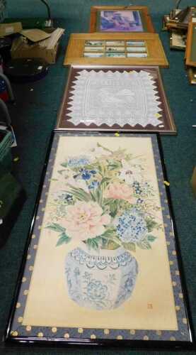 Various pictures, prints, frames, still life on canvas, framed prints, oak frame, framed...