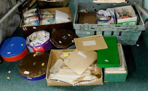 Various stamps, a large quantity of QEII accumulations, various denominations, tins containing...