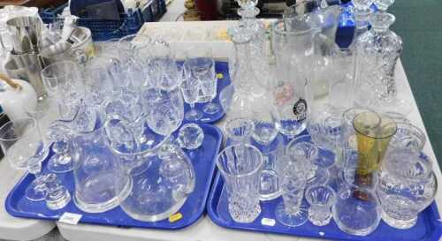 Various drinking glasses, glassware, part suites of hobnail cut crystal, decanters, serving jug,...