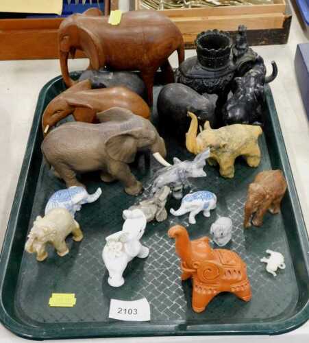 Various elephant ornaments. (1 tray)