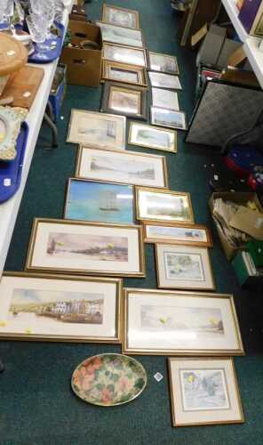 Prints, pictures, frames, print of cattle and figures, forest scene, still life flowers,...
