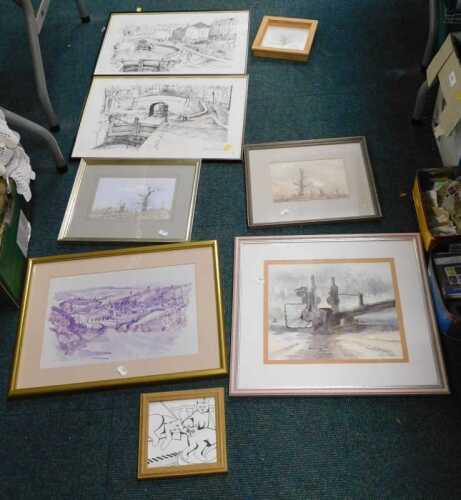 Various pictures, prints, frames, landscape, Pulteney Road Bridge, print, another showing...