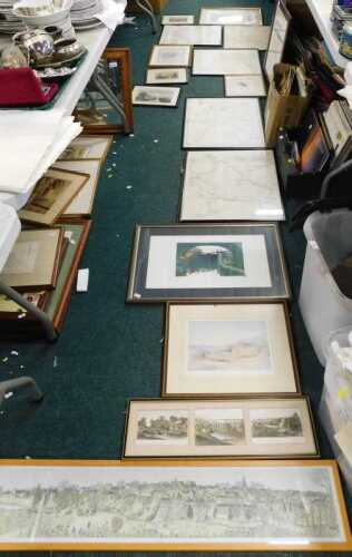 Various bookplates, prints, maps, landscapes, Black Country canals print, triptych, loch and...
