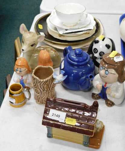 Various Wade items, Tetley Tea Folk, panda money box, Wade fawn, various Royal commemorative...