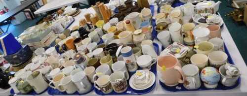 Various Royal commemorative wares, mugs, cups, busts, Victorian and later, an Emu Austrian Wines...
