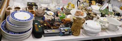 Various collectable items, silver plated part tea service, other plated ornaments, boot, cannon,...